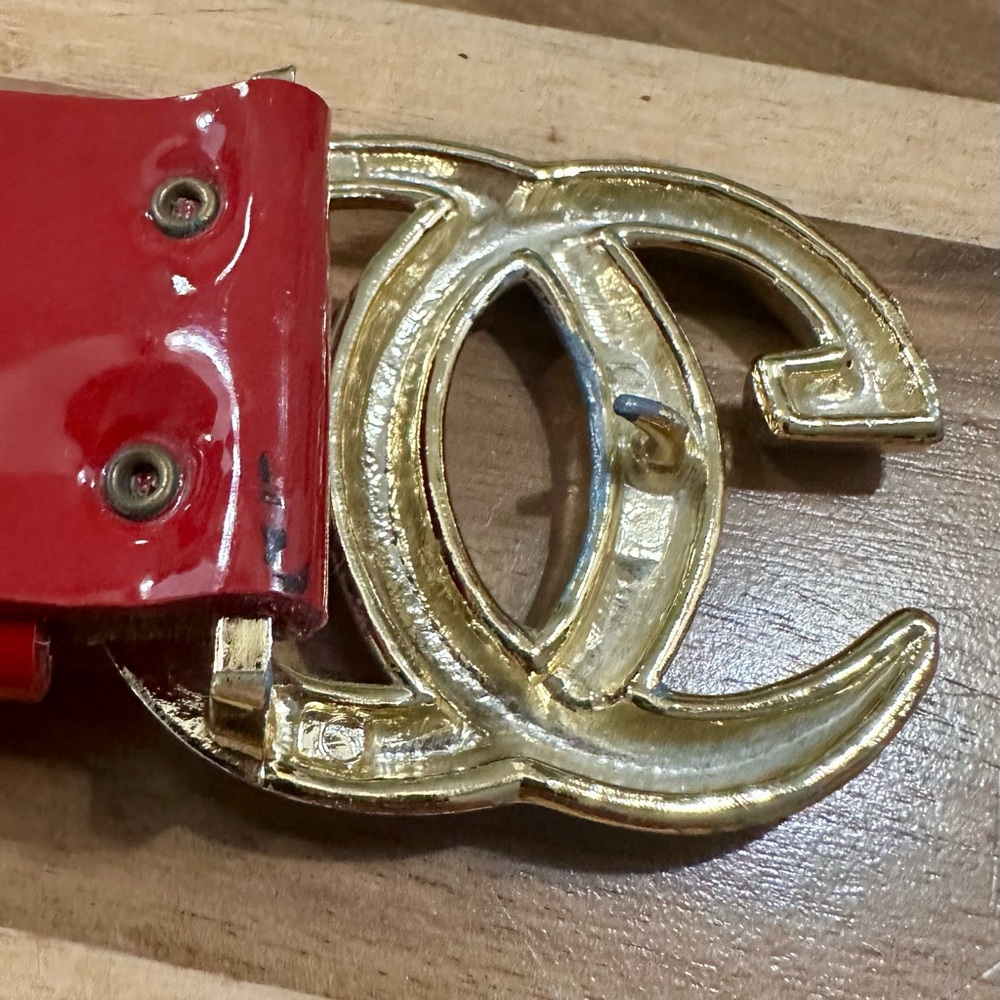 Vintage 1970s GUCCI RED PATENT Leather GG Buckle Wide Belt AS-IS 27-33” waist - Picture 9 of 14